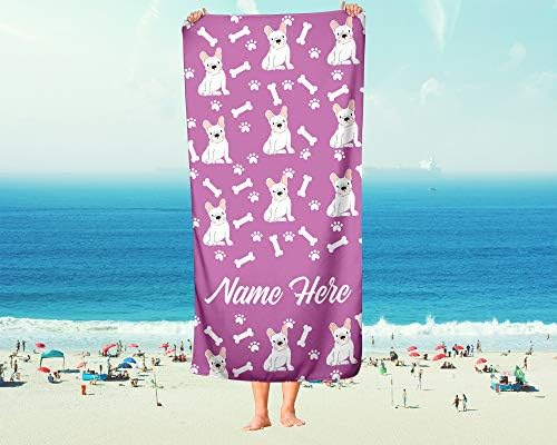Personalized White French Bulldog Pattern Bath Towels - Large Medium