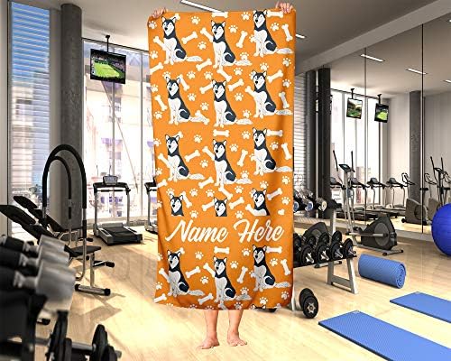 Personalized Siberian Husky Beach Towel - Custom Name Design