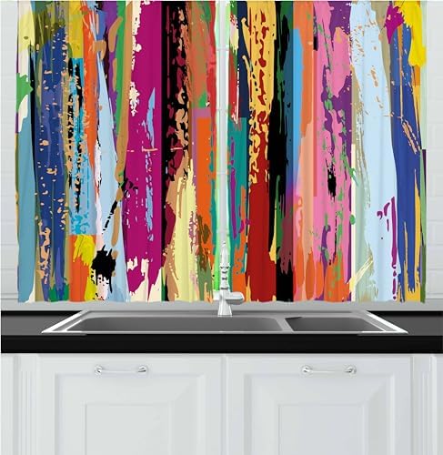 Ambesonne Multicolored Kitchen Curtains 2 Panel Set 1