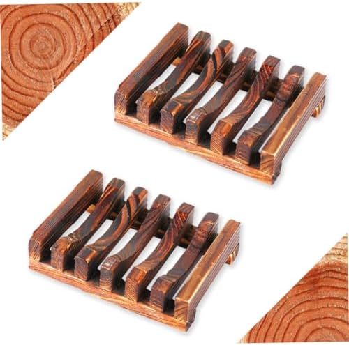 Zerodeko 2pcs Carbonized Wooden Soap Holder with Drainage