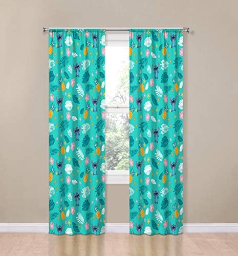 Jay Franco Kids Window Drapes with Tiebacks - Teal Lilo Stitch 84 Inch
