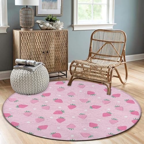 Modern Pink Strawberry Polka Dot Rug 36inch