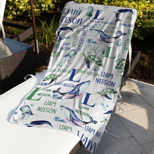 Custom Under The Sea Animal Beach Towel with Name