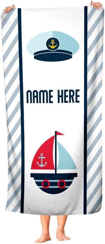 Personalized Nautical Sail Towel for Kids - Custom Travel Bath Beach Pool Towel