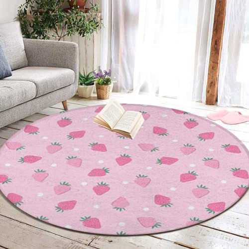 Modern Pink Strawberry Polka Dot Rug 36inch