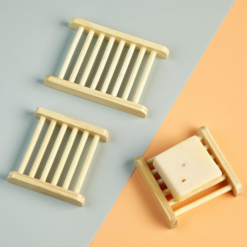 3 Pcs Natural Wooden Soap Dish Holder with Drainage