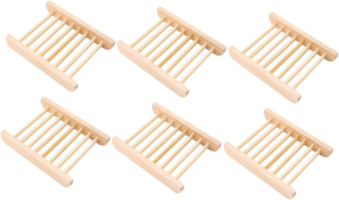 Unomor 6Pcs Wooden Soap Holder Drainage Tray for Bathroom Kitchen