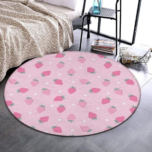 Modern Pink Strawberry Polka Dot Rug 36inch