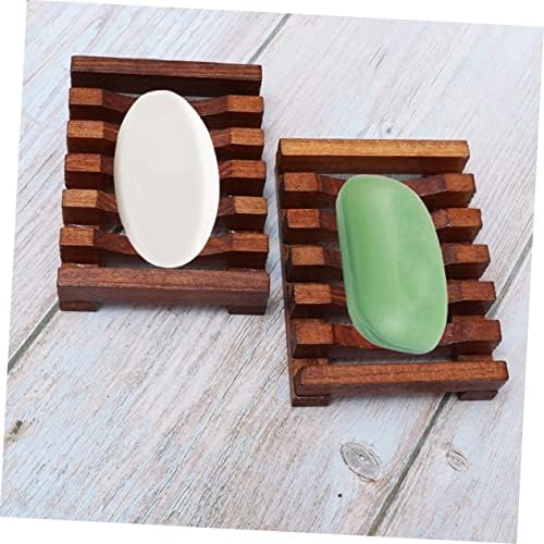 DRESSOOS 2pcs Wave Shaped Wooden Soap Dish for Bathroom and Kitchen Use