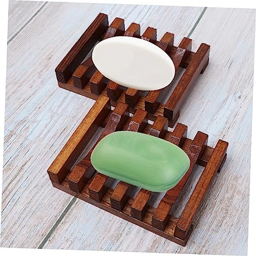 DRESSOOS 2pcs Wave Shaped Wooden Soap Dish for Bathroom and Kitchen Use