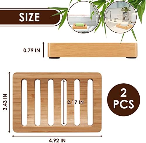 2Pcs Bamboo Soap Dish - Durable Eco-Friendly Holder for Bathroom Shower Kitchen