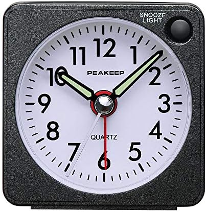 Peakeep Ultra Small Travel Alarm Clock with Snooze Light and Silent Movement Black
