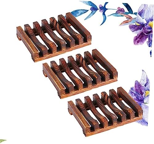 3pcs Carbonized Wooden Soap Dish Set Waterproof Drain Soap Rack