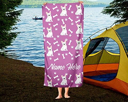 Personalized White French Bulldog Pattern Bath Towels - Large Medium
