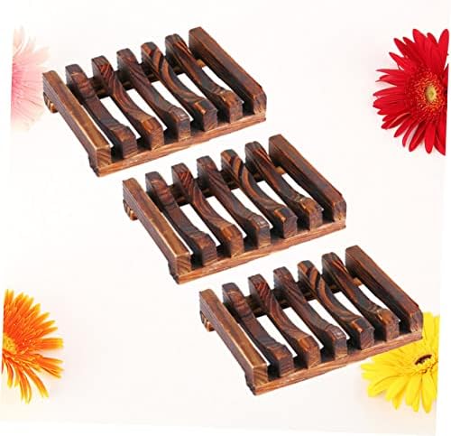 3pcs Wooden Soap Holder Drain Rack with Classic Style Dish Tray