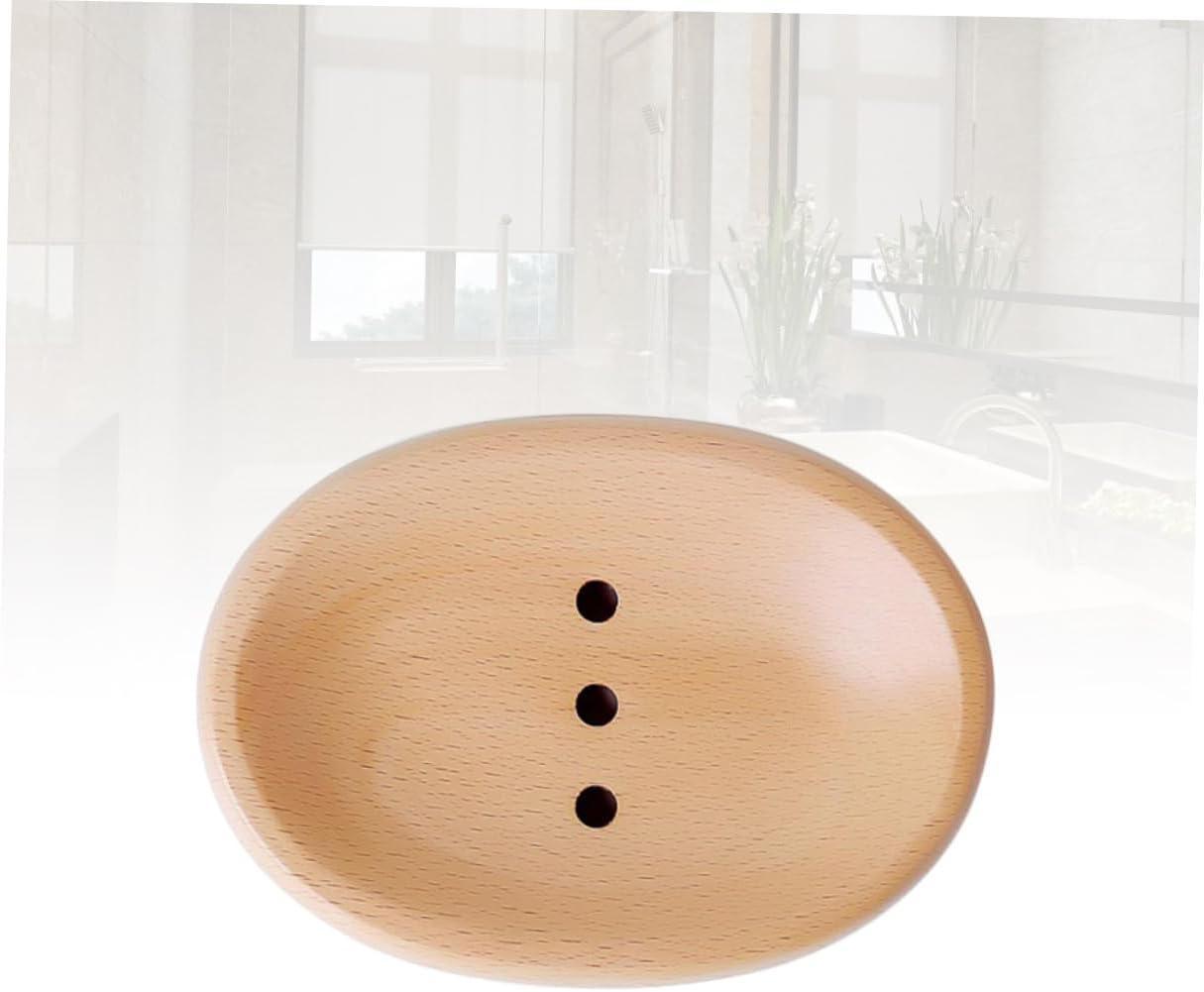 Amosfun Self-Draining Wooden Soap Dish Holder Round Oval Options