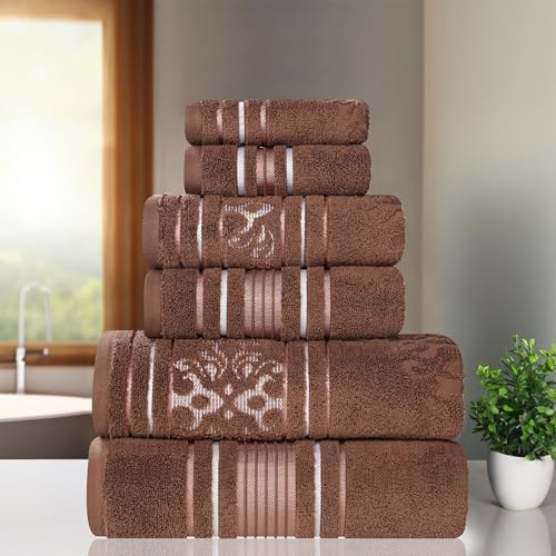 Superior Cotton 6-Piece Floral Towel Set - Chocolate