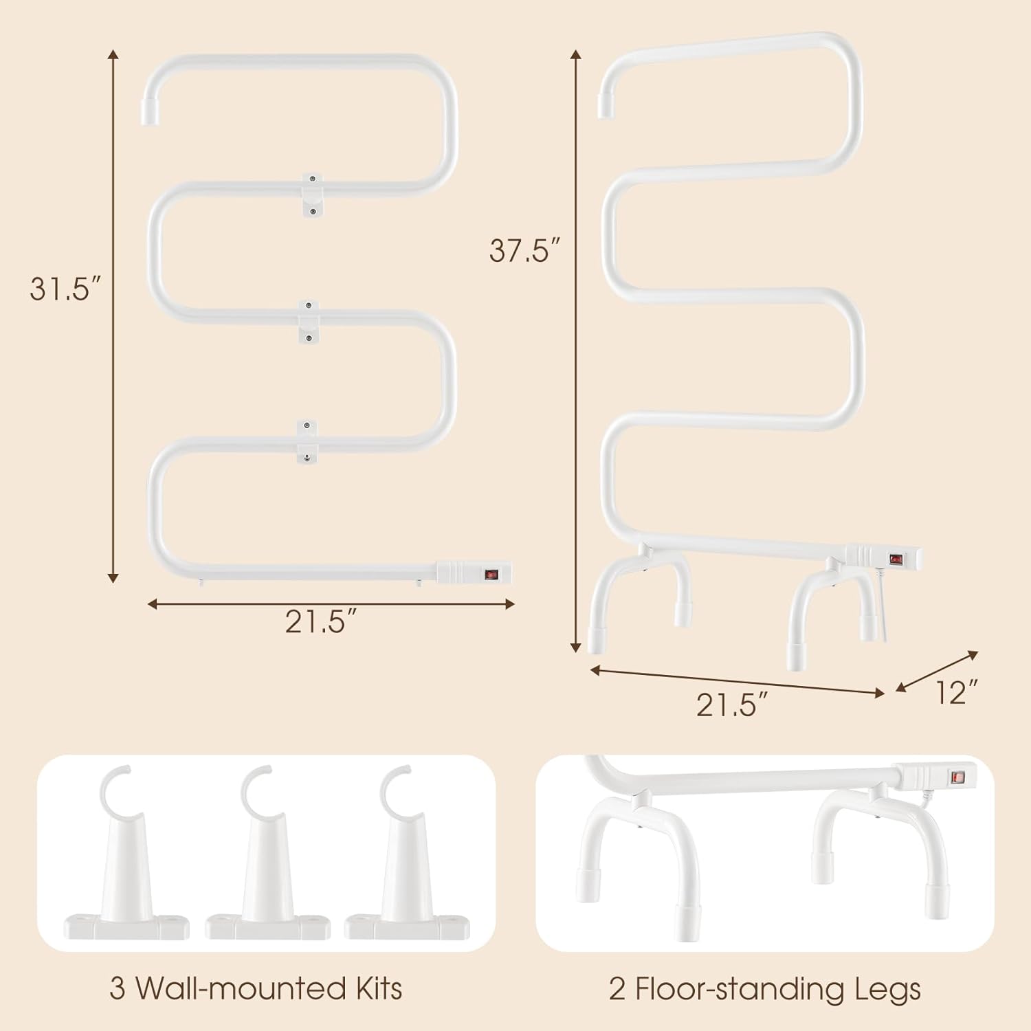 Tangkula Electric Towel Warmer S-Shaped Heated Rack