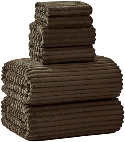 NALIVO Extra Large Bath Towel Set of 6 40x80 Brown