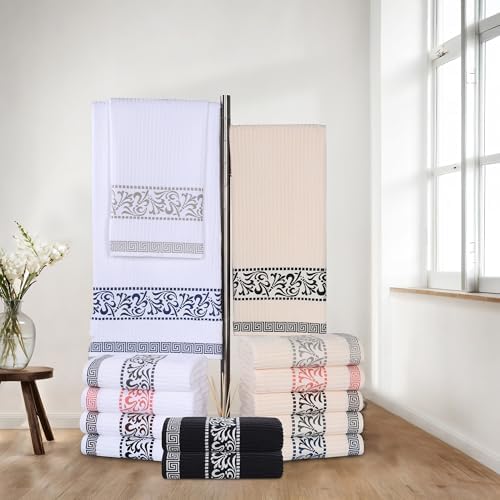 Superior 4-Piece Bath Towel Set with Greek Key Border