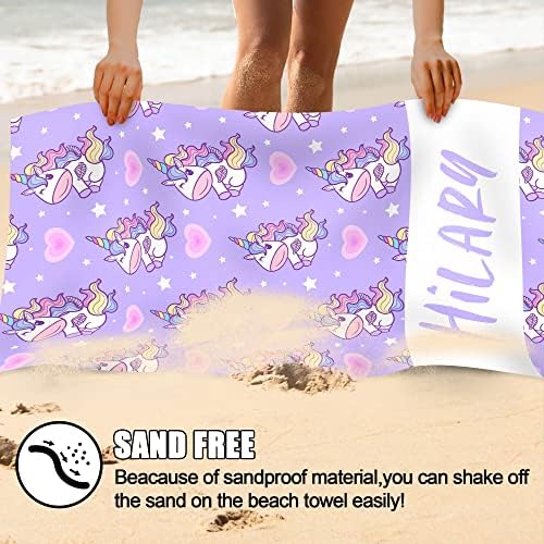 DIYKST Custom Beach Towel with Rainbow Unicorn Design