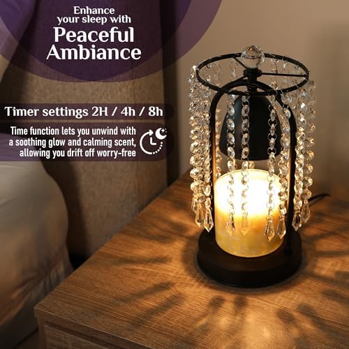 Elegant Candle Warmer Lamp with Timer and Crystals