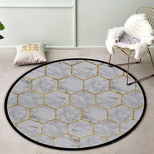 Vantaso 4ft Round Rug Marble Gold Geometric Design for Kids Room