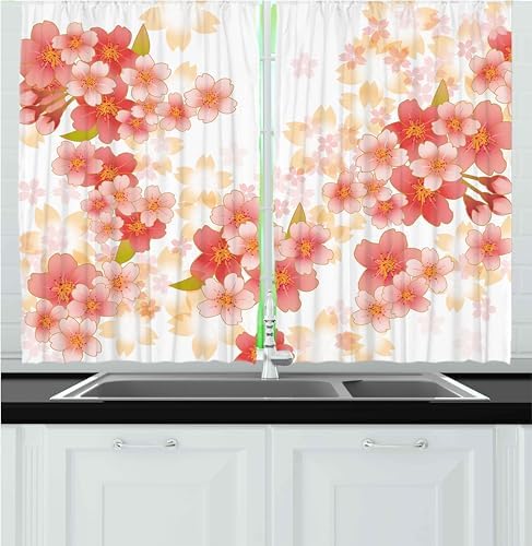 Ambesonne Floral Kitchen Curtains 2 Panel Set 1