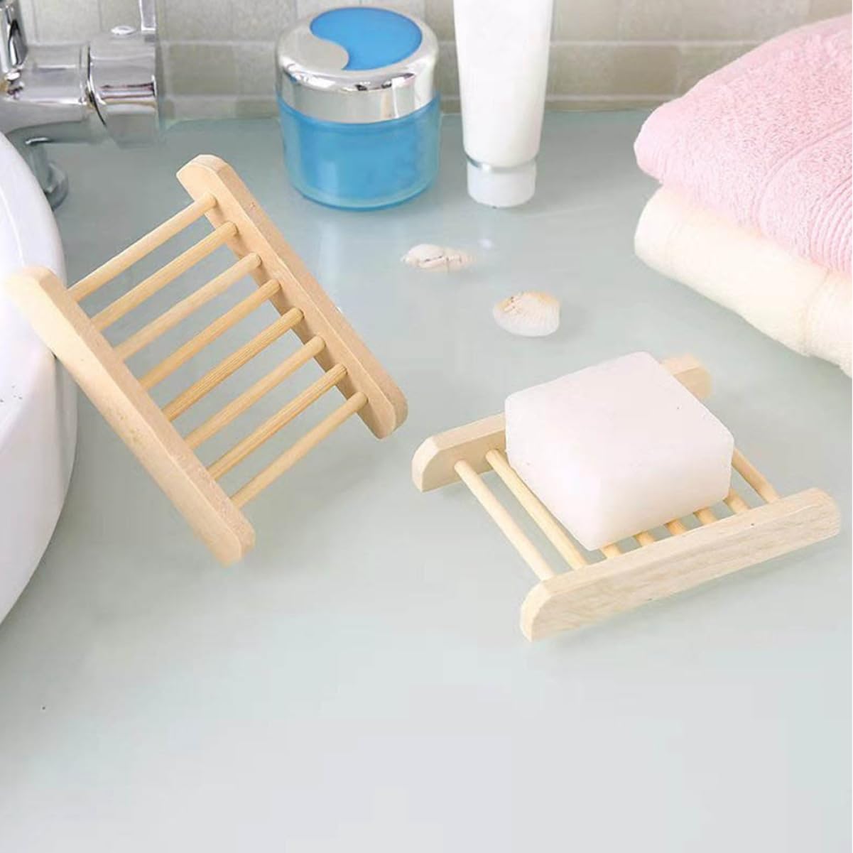 Ciieeo 6Pcs Wooden Soap Dish for Bathroom and Kitchen