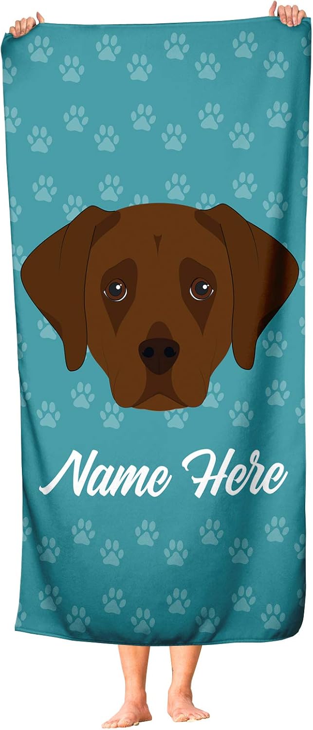 Personalized Chocolate Lab Beach and Bath Towels