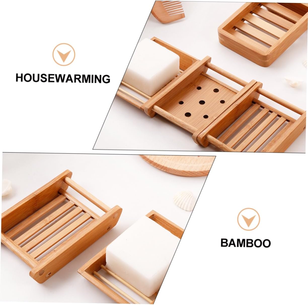 Stylish Bamboo Soap Holder 2pcs Wooden Draining Tray
