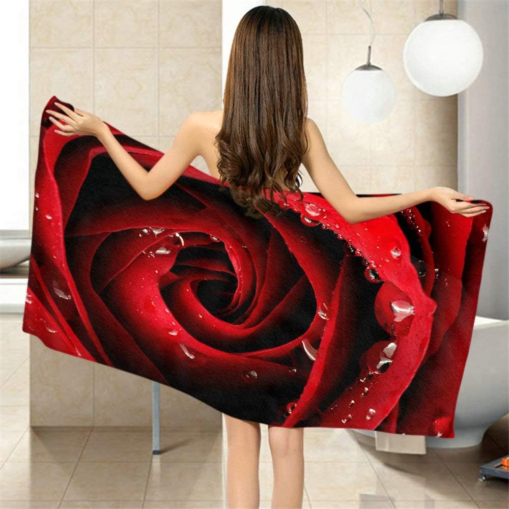 Moslion Red Rose Bath Towel Large 64x32 Inches