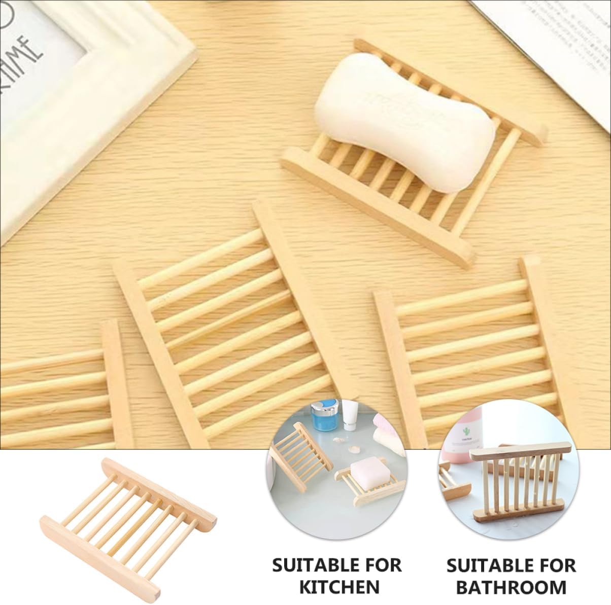Ciieeo 6Pcs Wooden Soap Dish for Bathroom and Kitchen