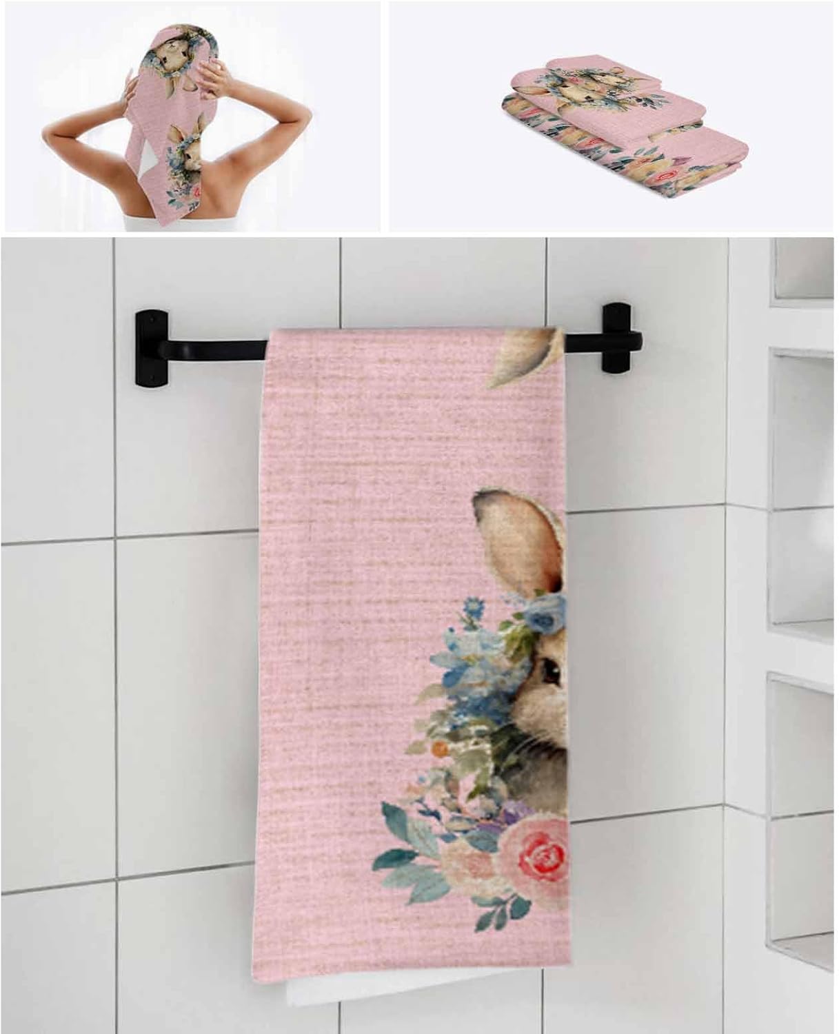 ZOE GARDEN Easter Bunny Pink Bathroom Towel Set 3-PC