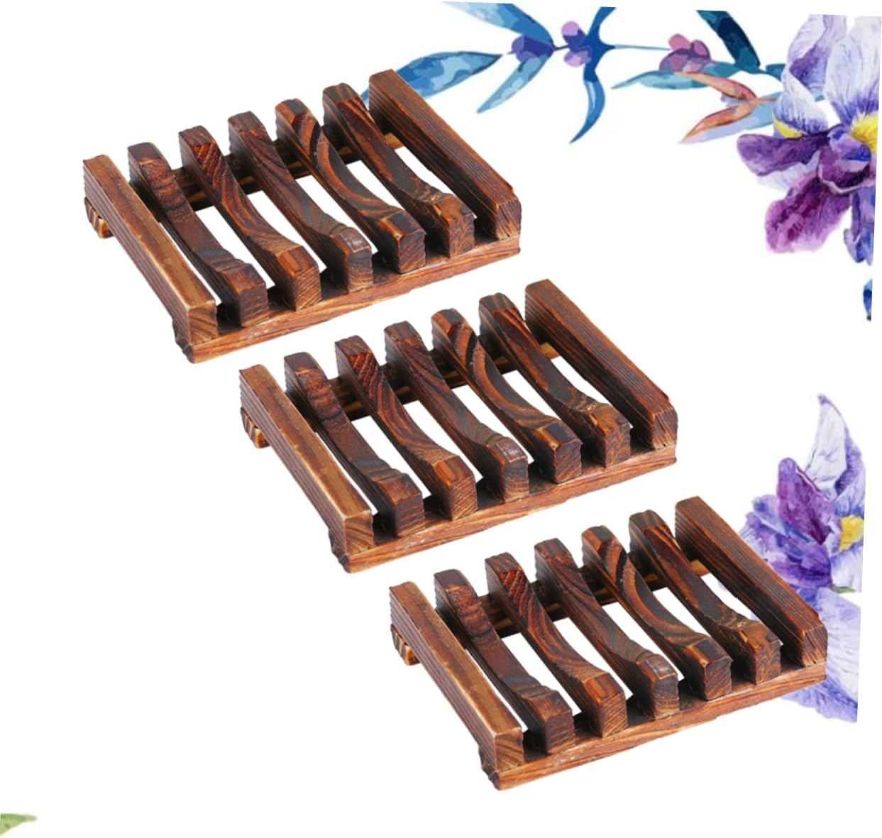 ETHZZLE 3pcs Wood Soap Holder with Drain Tray for Shower and Bathroom