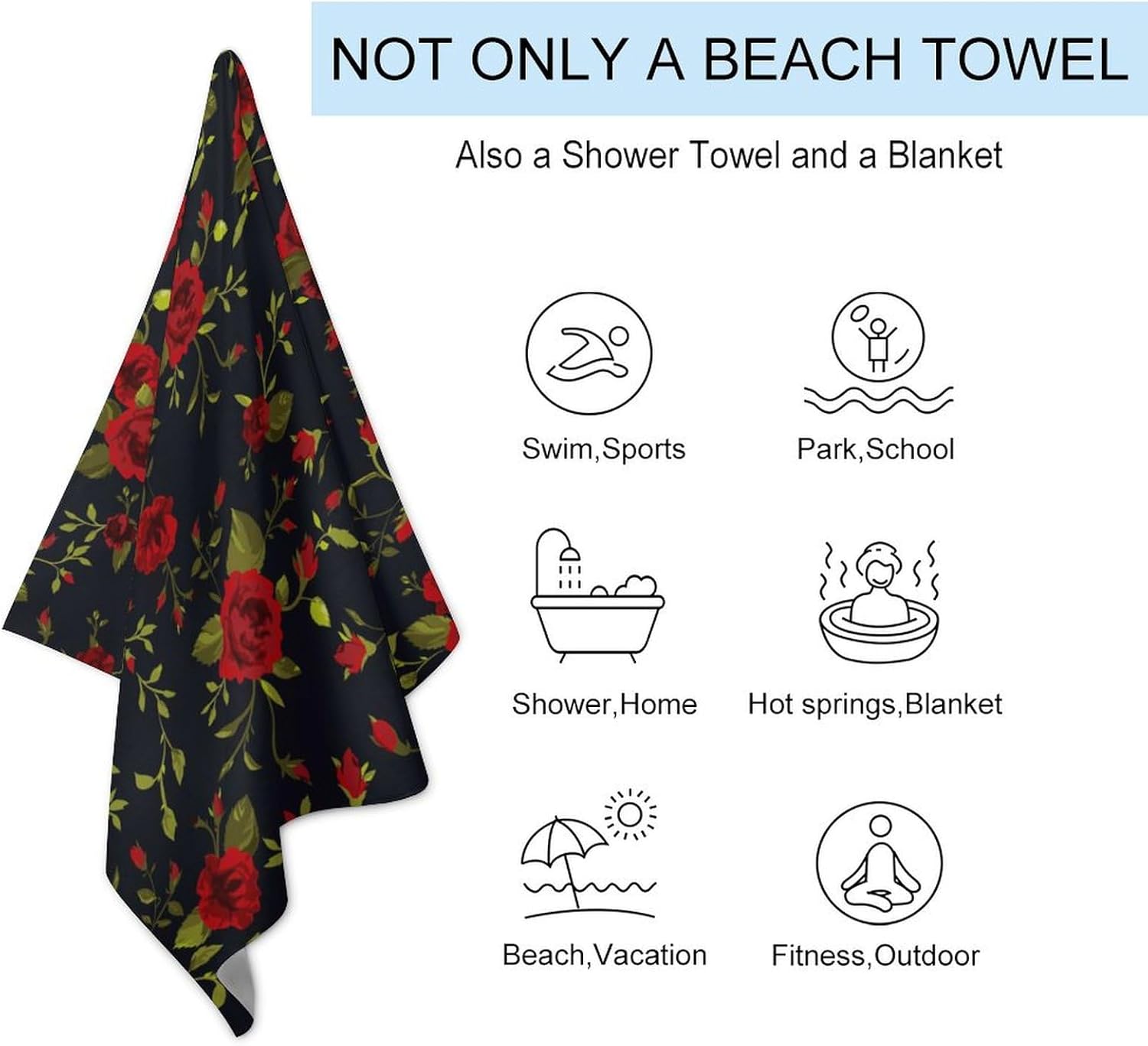 JZDACH Floral Roses Soft Bath Towel 31x51