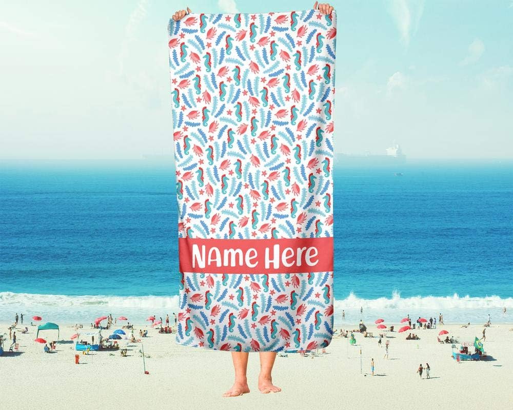 Extra Large Personalized Ocean Seahorse Towel for Kids