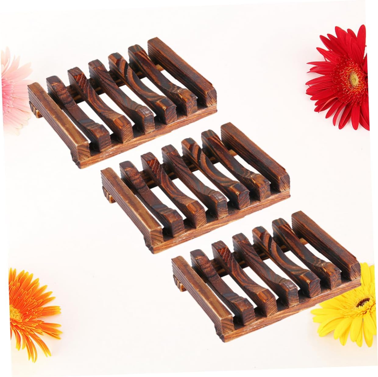 Anneome 3pcs Natural Nanmu Wood Soap Holder Drainage Dish