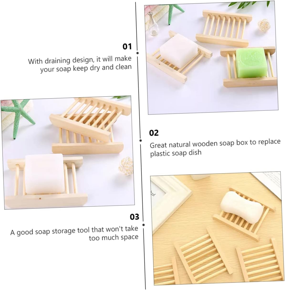 Wooden Soap Tray Drainer Holder for Kitchen and Bathroom