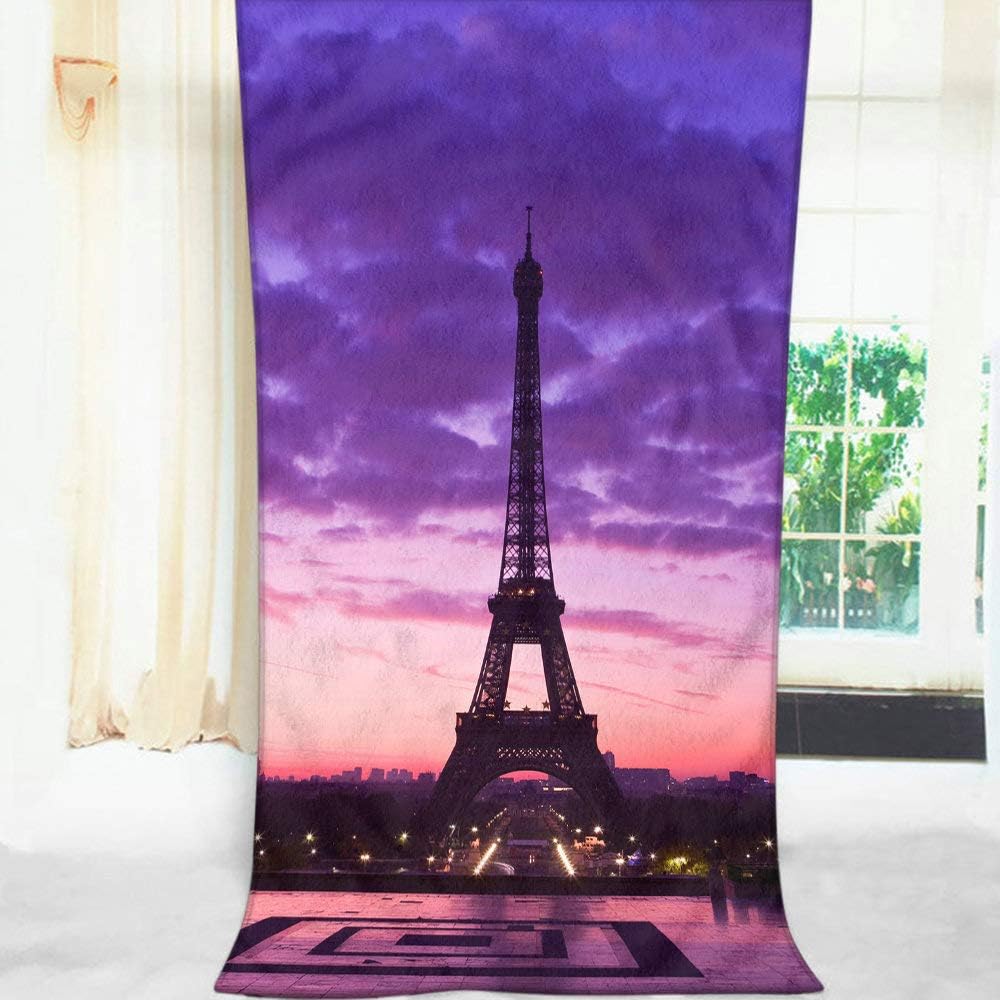 Comfy Bath Towels Paris Eiffel Tower Purple Sky Soft Bathing Beach Camping Towel