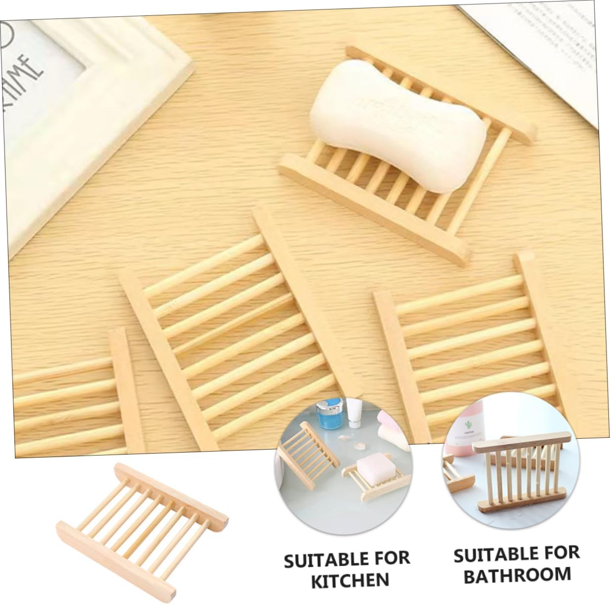 Wooden Soap Tray Holder 6pcs Natural Draining