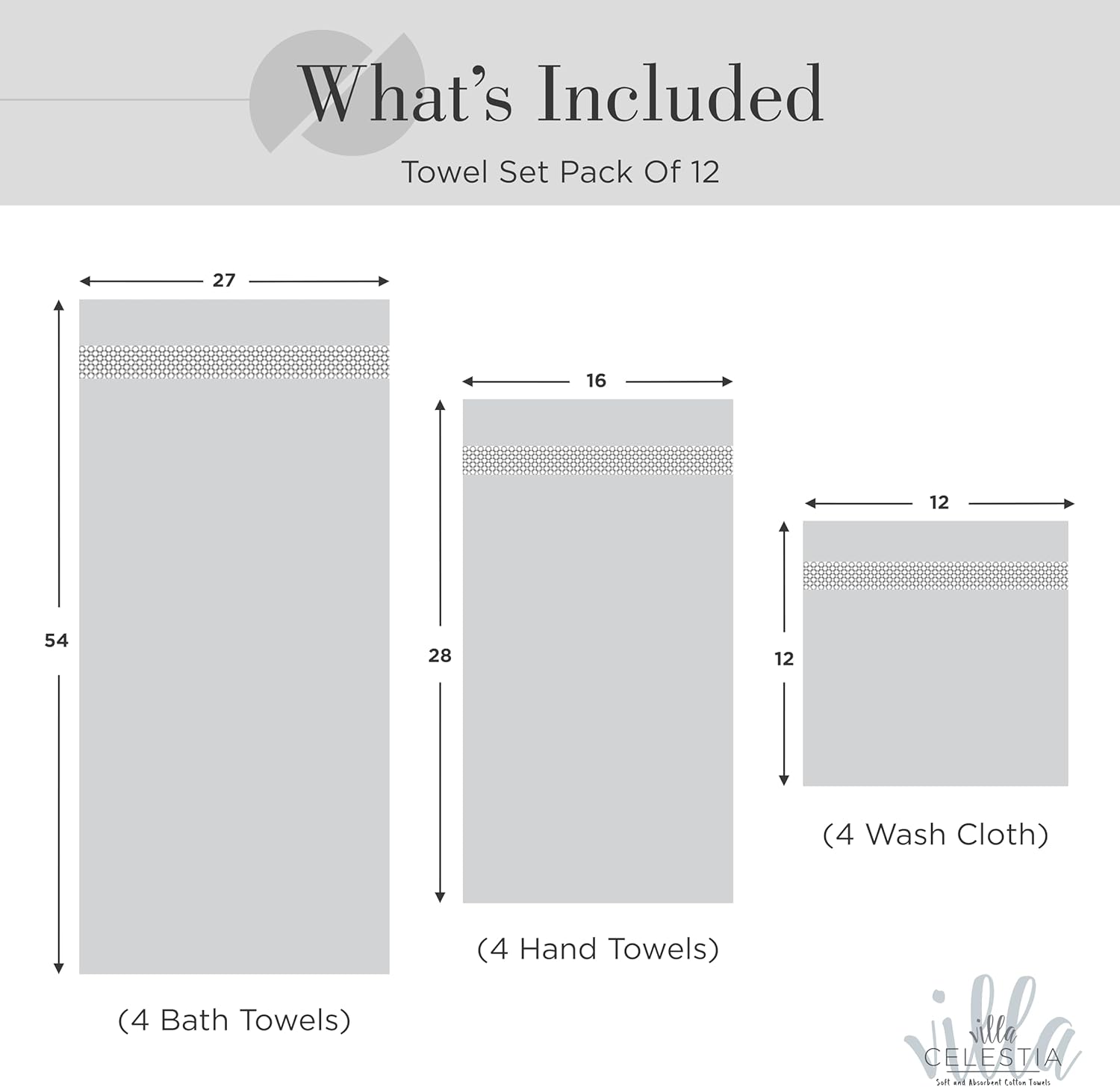 Villa Celestia 100 Cotton 12-Piece Bath Towel Set - White