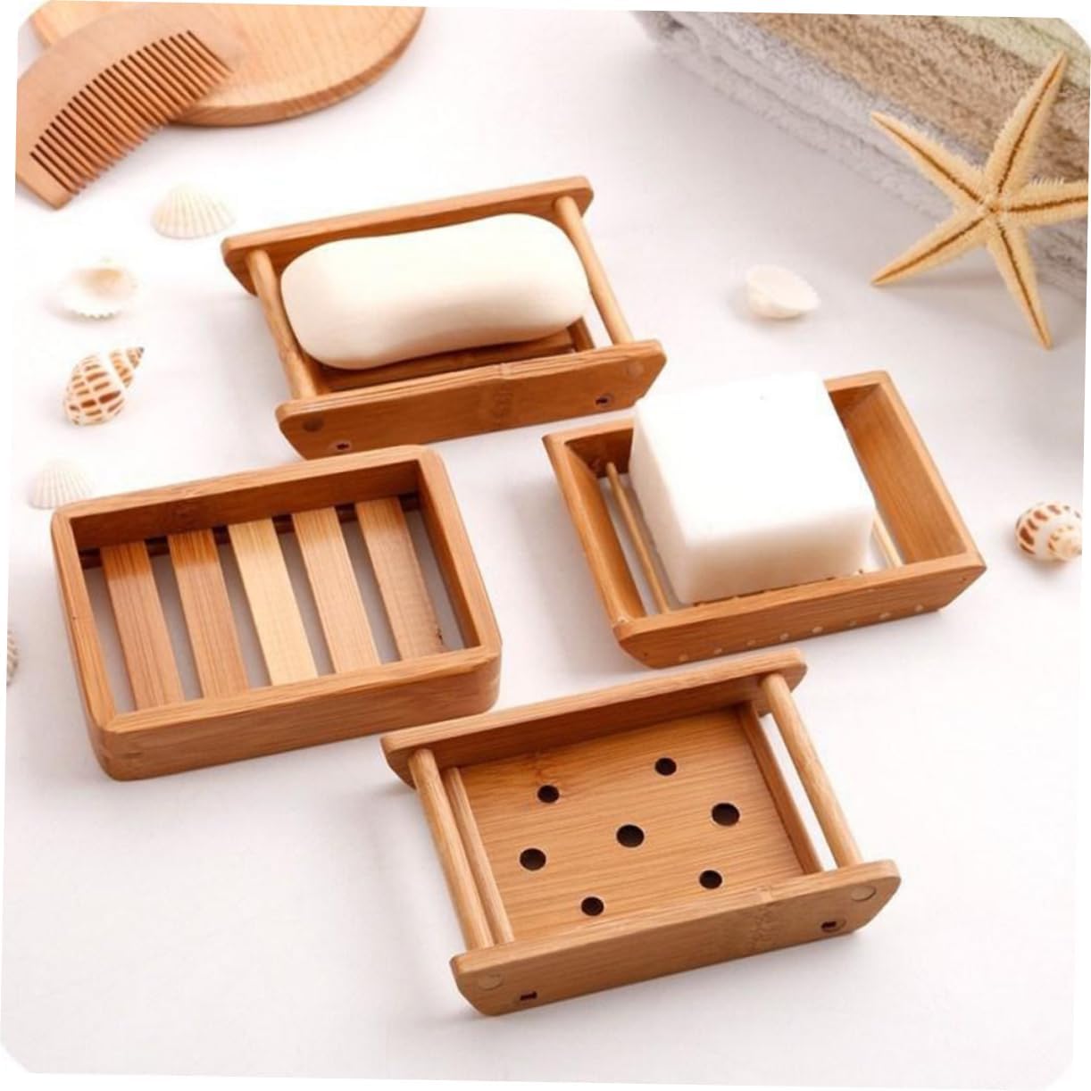 WOONEKY 2Pcs Wooden Bath Soap Holder