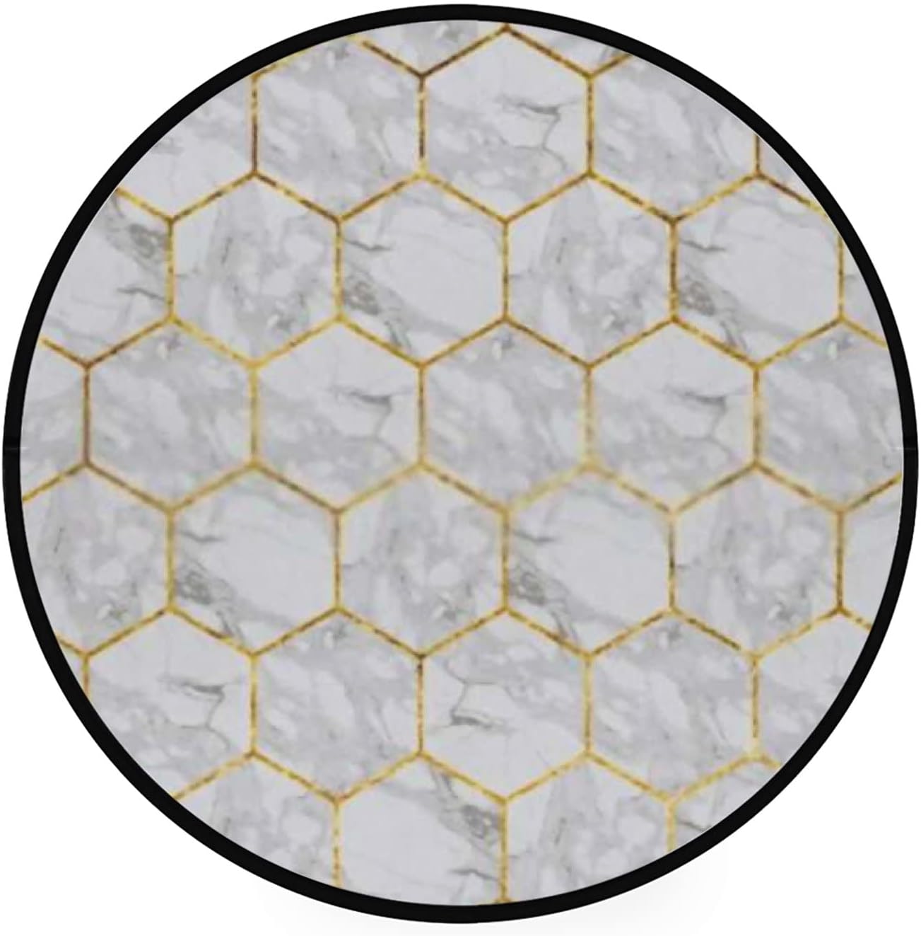 Vantaso 4ft Round Rug Marble Gold Geometric Design for Kids Room