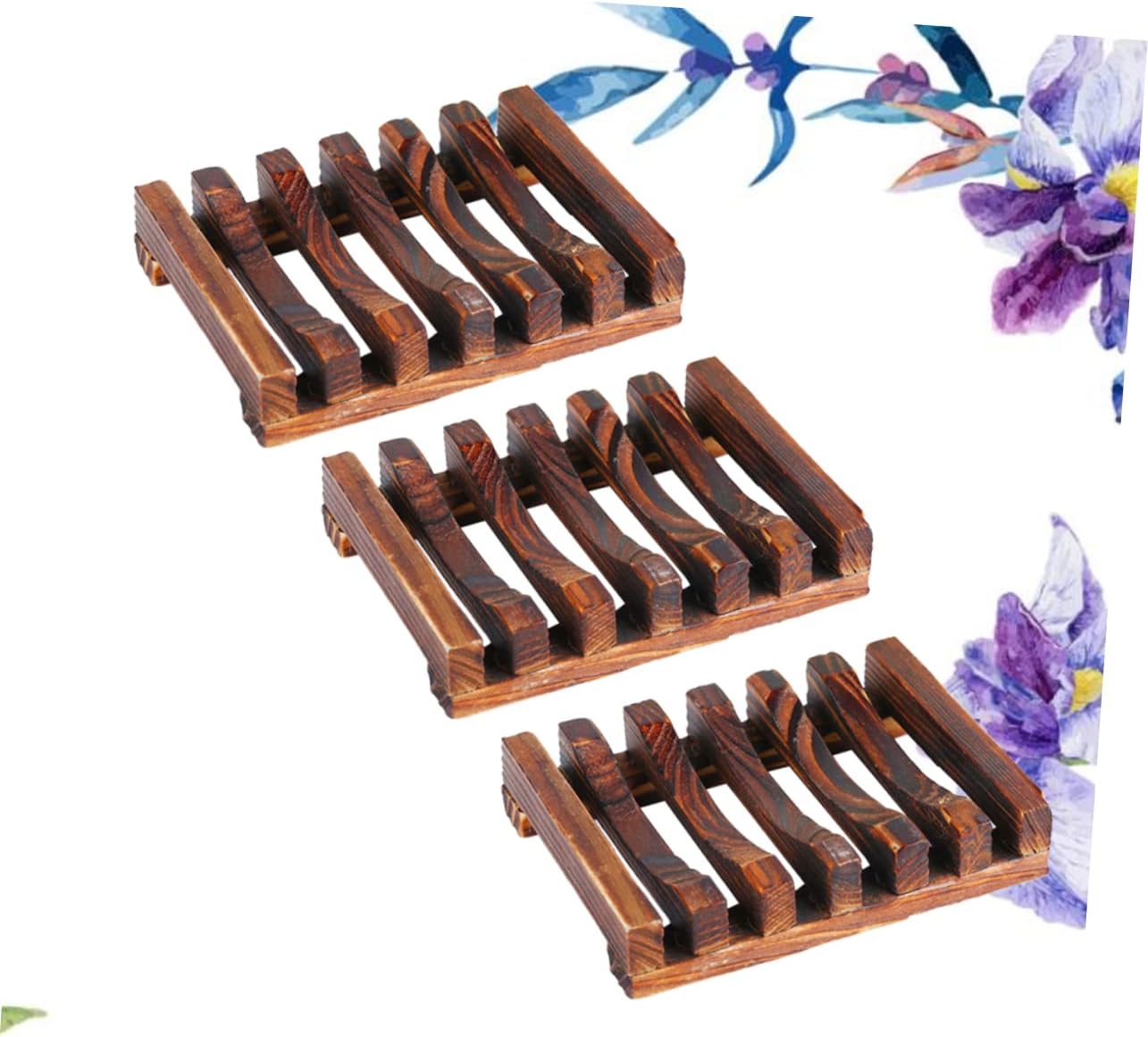 Anneome 3pcs Natural Nanmu Wood Soap Holder Drainage Dish