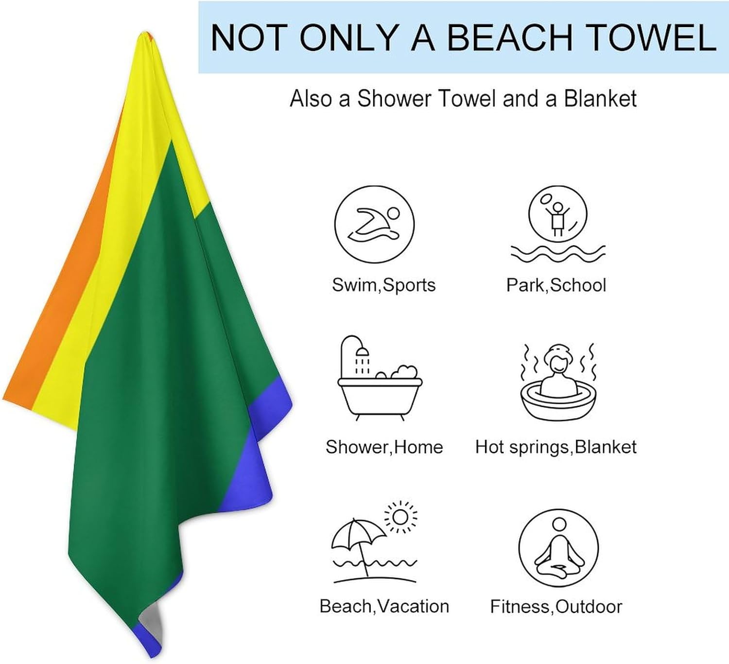 Quick Dry Oversize Bath Towel Rainbow LGBTQ Pride Flag Design