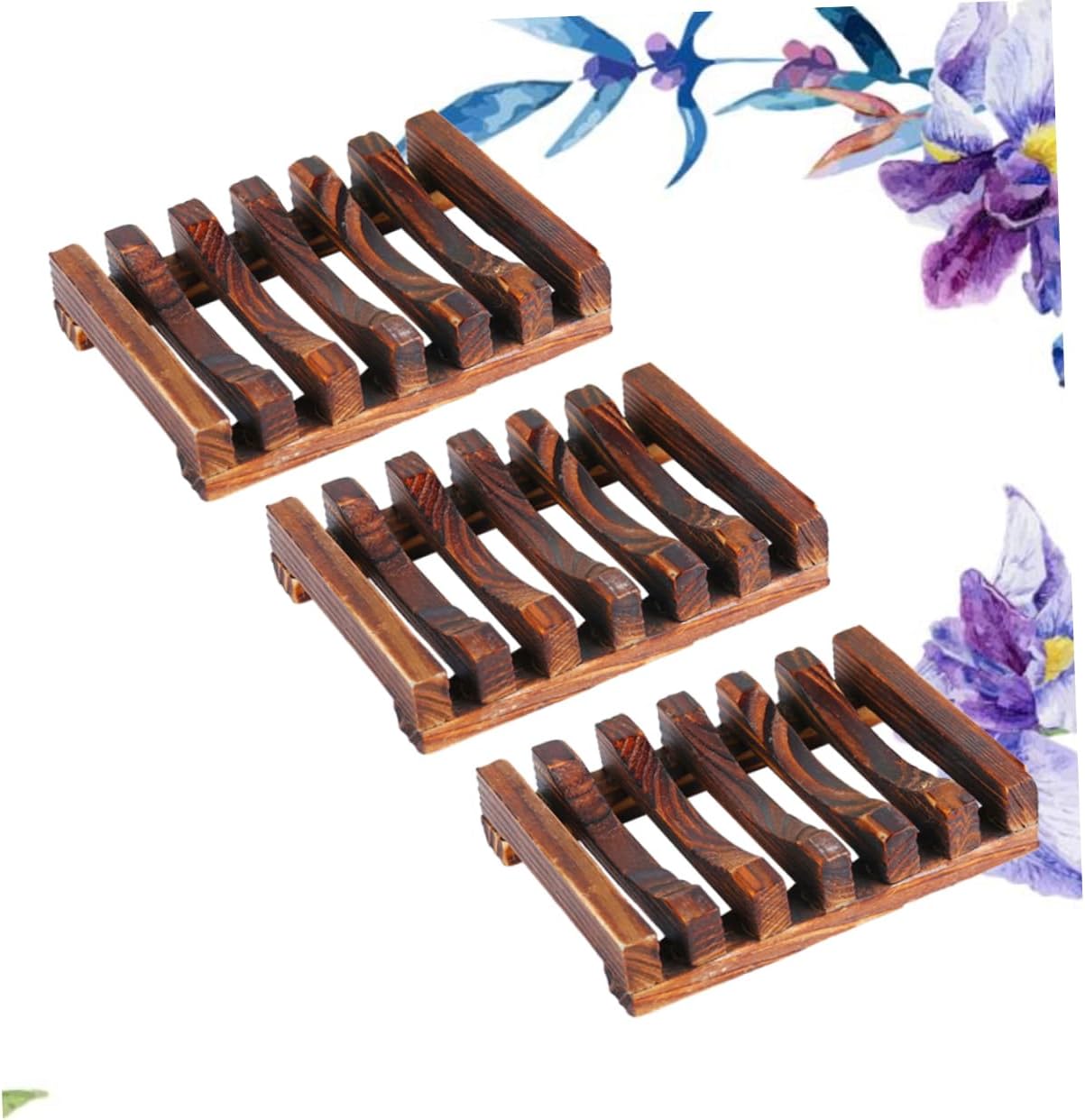 3pcs Wooden Soap Holder Drain Rack with Classic Style Dish Tray