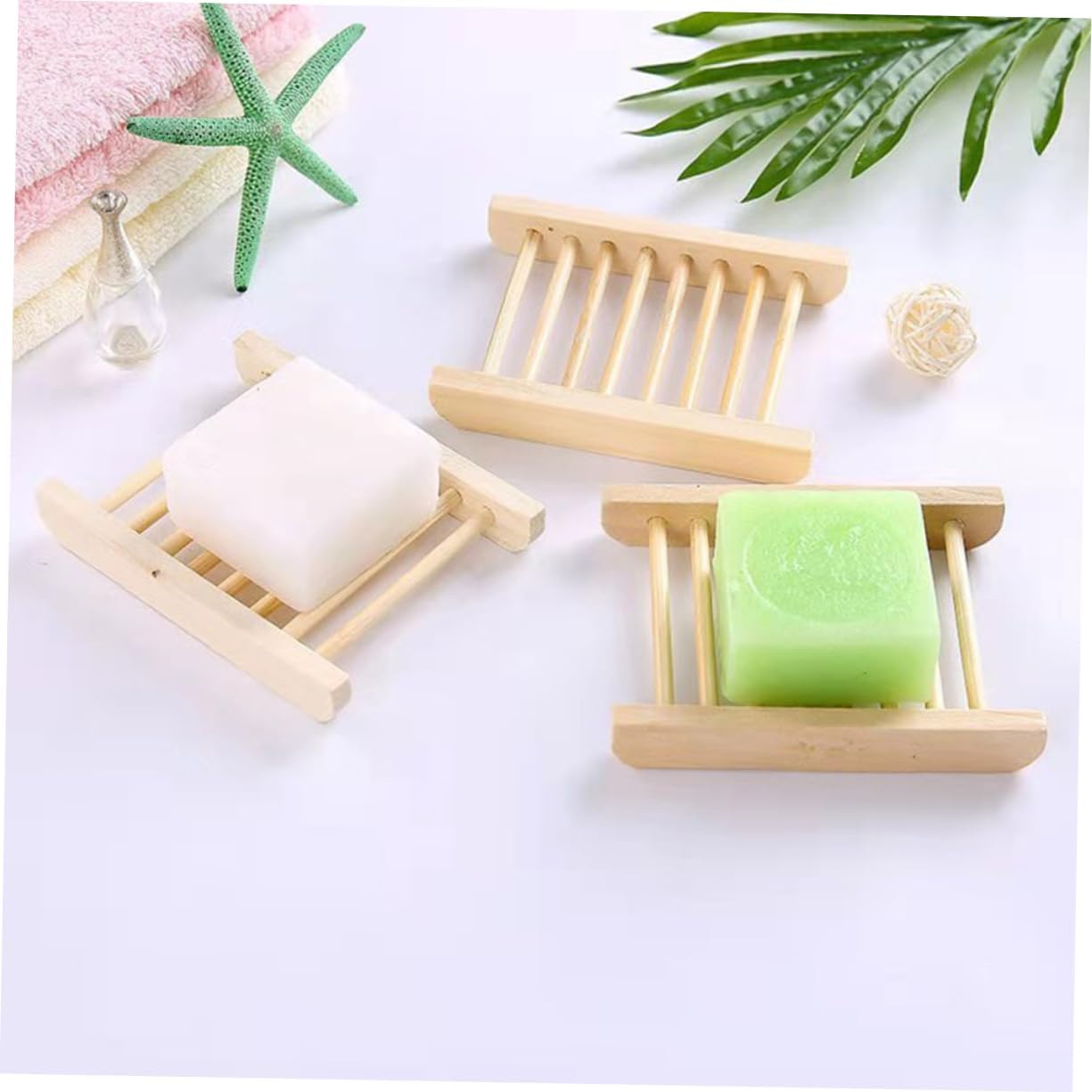 Unomor 6Pcs Wooden Soap Holder Drainage Tray for Bathroom Kitchen