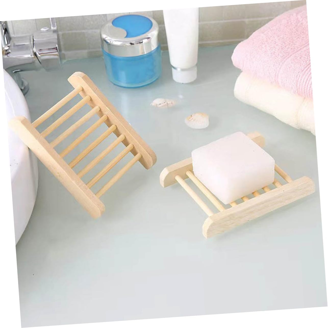 Unomor 6Pcs Wooden Soap Holder Drainage Tray for Bathroom Kitchen