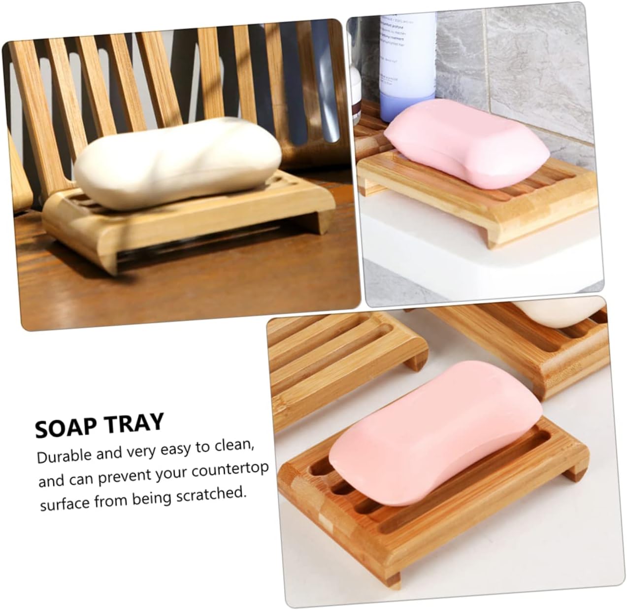 Cedar Soap Dishes Self-Draining Bamboo Holder for Kitchen Bathroom